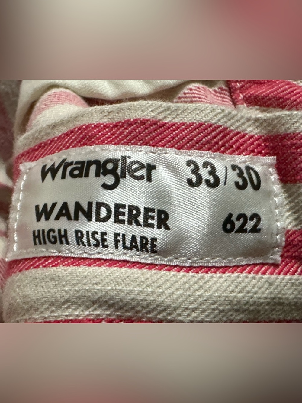 Wrangler Wanderer Pink striped Flare Jeans High Rise size 33 x 30 - Picture 8 of 14